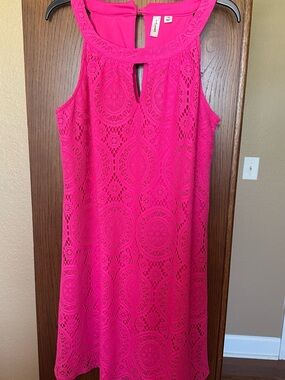 Tacera Hot Pink Sleeveless Lace Shift Dress